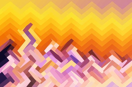 Varicolored abstract of a heat wave, with a zigzag sky above a multicolored mosaic of irregular polygons