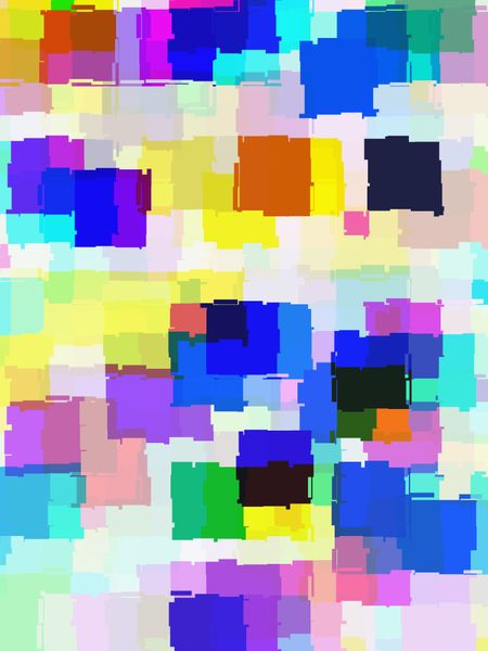 Multicolored abstract of overlapping notched, irregular squares