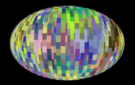 Abstract of Easter egg decorated with a pattern of multicolored bands, isolated on black