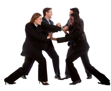 Business competition two vs two - isolated over a white background