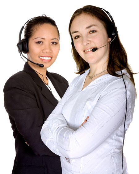 diverse customer service partners over a white background