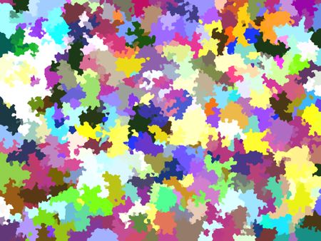 Multicolored abstract of interlocking splotches of solid color, many pastel, like a fantastic canopy of leaves, for themes of summer, variety, or multifarious intermixture