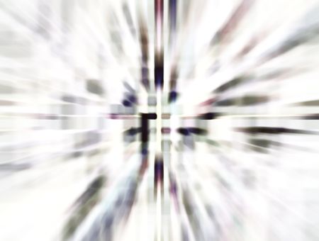 High-key imaginary abstract of wormhole with radial blur seen from starship accelerating at warp speed 32