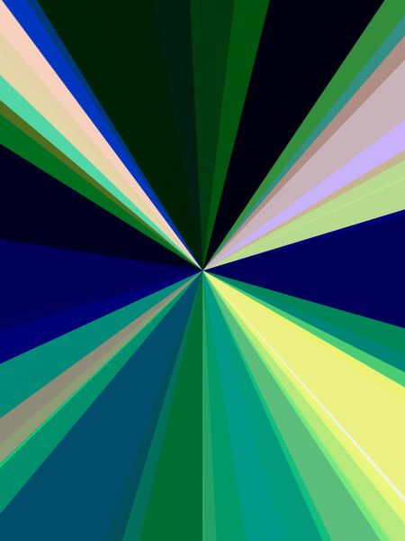 Abstract geometry of origin: Rays of various colors converge at center for illusion of high-speed travel or diminishing perspective, and for decorative or background themes of centrality or emission