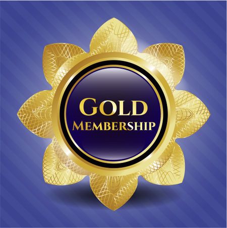 Gold membership shiny emblem. Complex design with background.