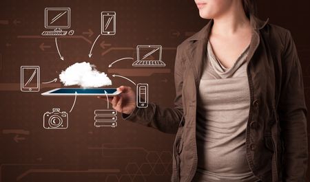 Young woman showing hand drawn cloud computing