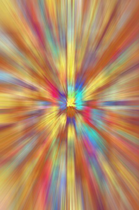Multicolored radial blur for themes of stellar explosion, temporal distortion, or otherworldly perception