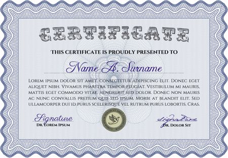 Blue Certificate / Diploma of completion / Design template. 