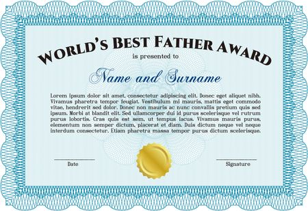 World's best father certificate award template (sky blue)