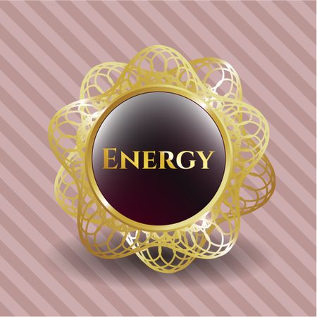 Energy gold shiny emblem with pink background