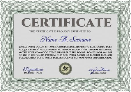 Green certificate template with complex border design