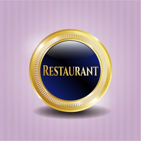 Restaurant gold shiny badge with pink background