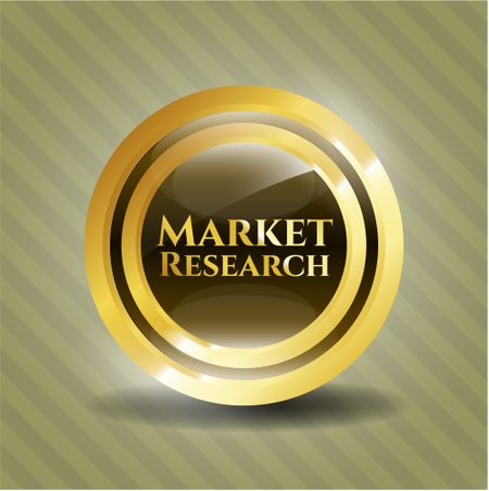 Market research gold shiny badge with green background