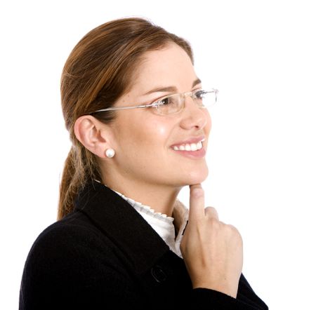 Business woman wearing glasses isolated over white