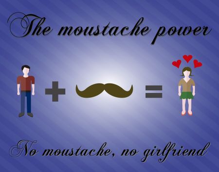 The moustache power card or poster. Man plus moustache equals girlfriend concept