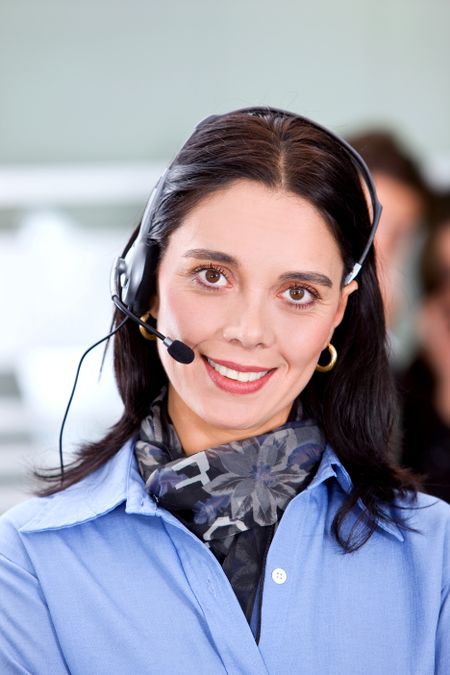 business customer support operator woman smiling in an office