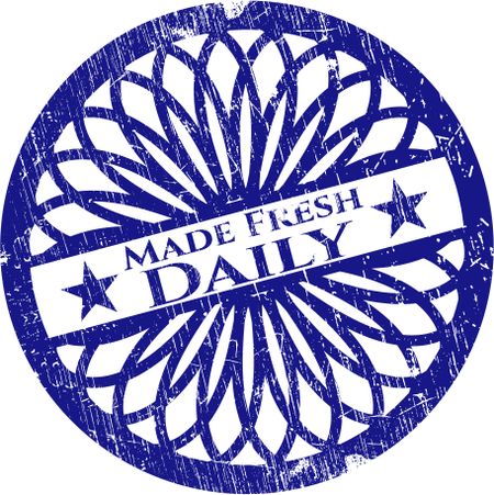 Made fresh daily blue rubber stamp