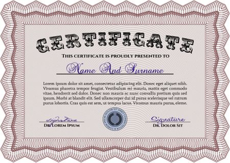 Certificate or diploma template. Complex design. Easy to print. Vector illustration.