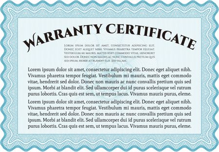 Warranty Certificate template. With sample text. With background. Perfect style. 
