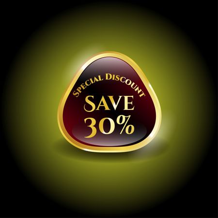 Save 30% red shiny badge with golden border