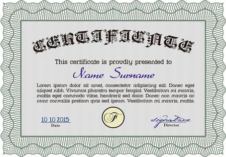 Certificate of achievement. Money style.Easy to print. Artistry design. 
