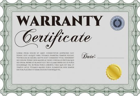 Template Warranty certificate. Easy to print. With sample text. Very Detailed. 