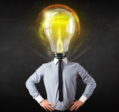 Business man with idea light bulb head concept