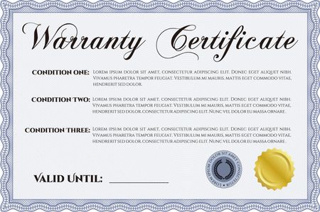 Warranty template. Vector illustration. With sample text. Complex design. 