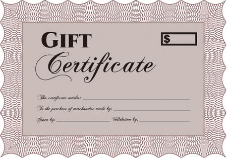 Retro Gift Certificate template. Good design. Complex background. Customizable, Easy to edit and change colors.