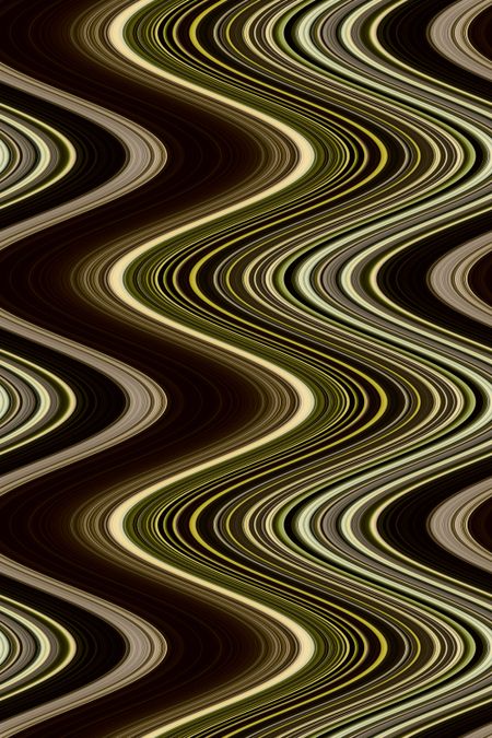 Parti-colored abstract illustration of wavy oscillation with predominance of brown and gold for background and decoration with motifs of fluid motion