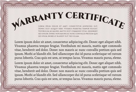 Template Warranty certificate. It includes background. Complex border design. Very Detailed. 