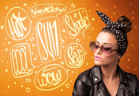 Cool teenager with summer sun glasses and vacation typography concept