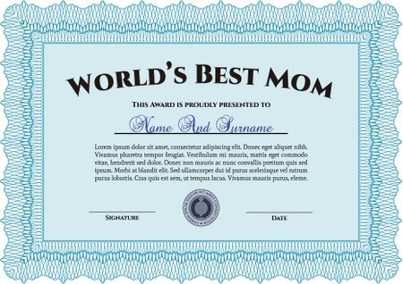 World's Best Mother Award. With great quality guilloche pattern. Detailed.Excellent design. 