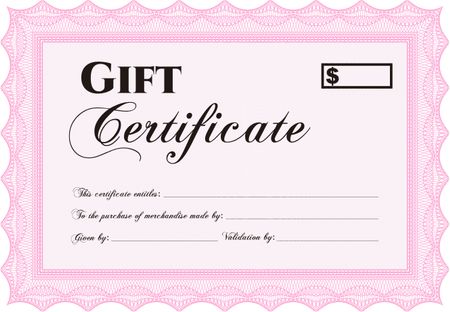 Vector Gift Certificate. Border, frame.Easy to print. Elegant design. 