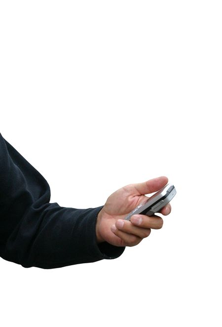 mobile phone being held by a hand