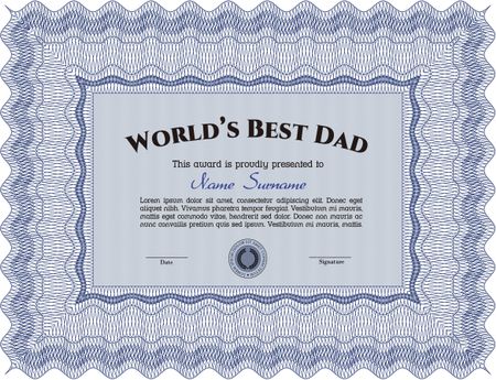 World's Best Dad Award Template. Detailed.With guilloche pattern. Complex design. 