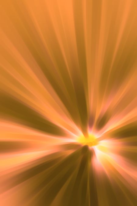 Abstract blur of yellow daisy like a rising sun with thick orange beams emanating from it in all directions, for backgrounds with motifs of origin, radiance, beginnings