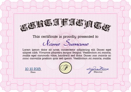 Sample Diploma. Vector certificate template.Excellent design. With great quality guilloche pattern. 