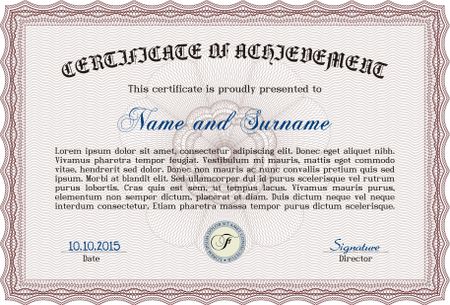 Certificate template or diploma template. With complex linear background. Sophisticated design. Vector certificate template.