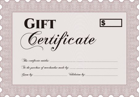 Formal Gift Certificate. Border, frame.Nice design. With guilloche pattern and background. 