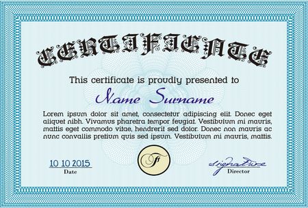 Sample Diploma. With quality background. Vector pattern that is used in money and certificates. Sophisticated design. 