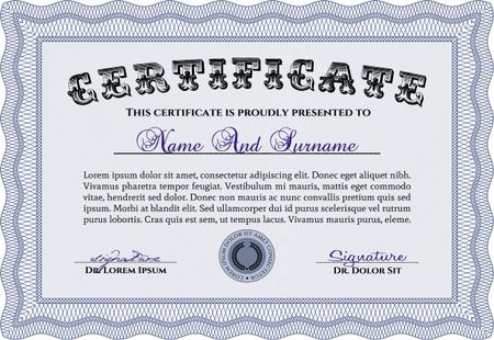 Sample certificate or diploma. Elegant design. With guilloche pattern. Vector pattern that is used in currency and diplomas.