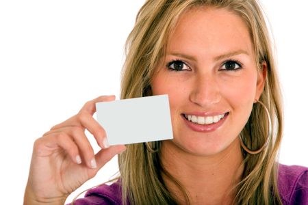 woman showing her personal conectar card isolated