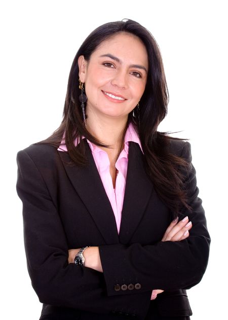 confident business woman smiling with her arms crossed over a white background