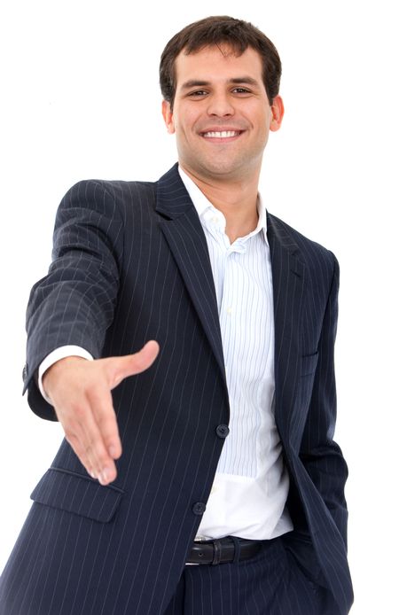confident business man ready to hand shake isolated