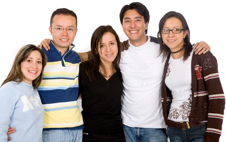 group of casual young people over a white background