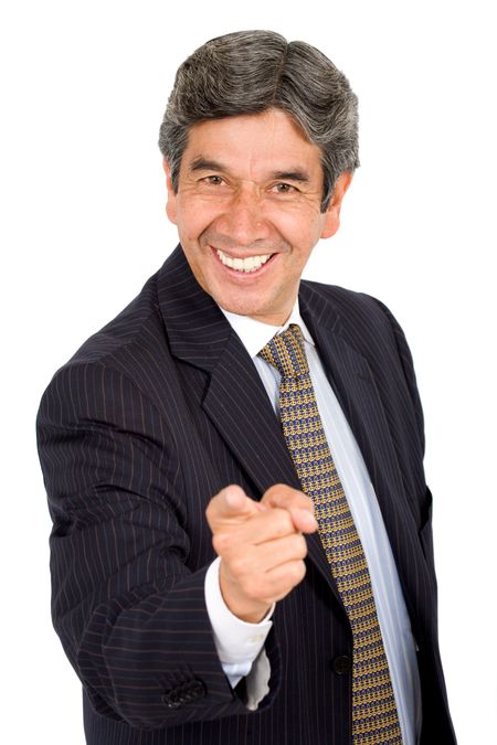 business man doing a good job sign over a white background