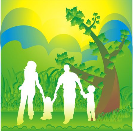 Silhouette of a family having fun outdoors