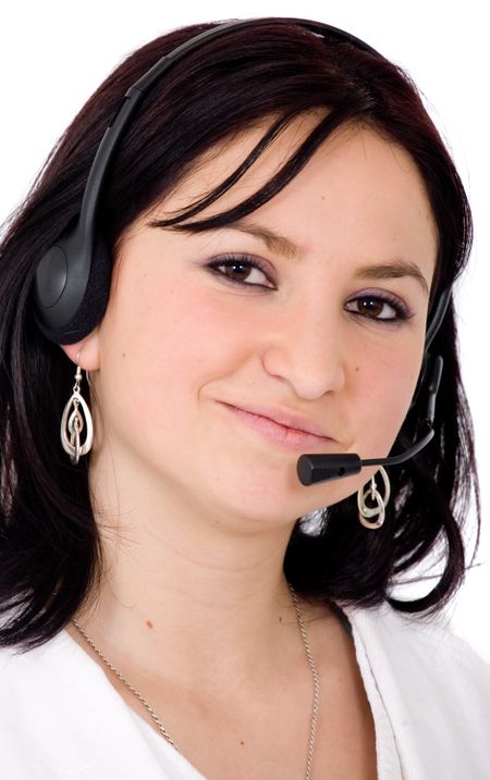 female customer support girl smiling over a white background