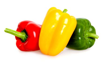Beautiful red, green and yellow pepper isolated over white